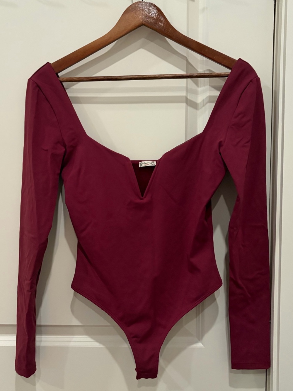 Free People Long-Sleeve Burgundy V-Neck Bodysuit